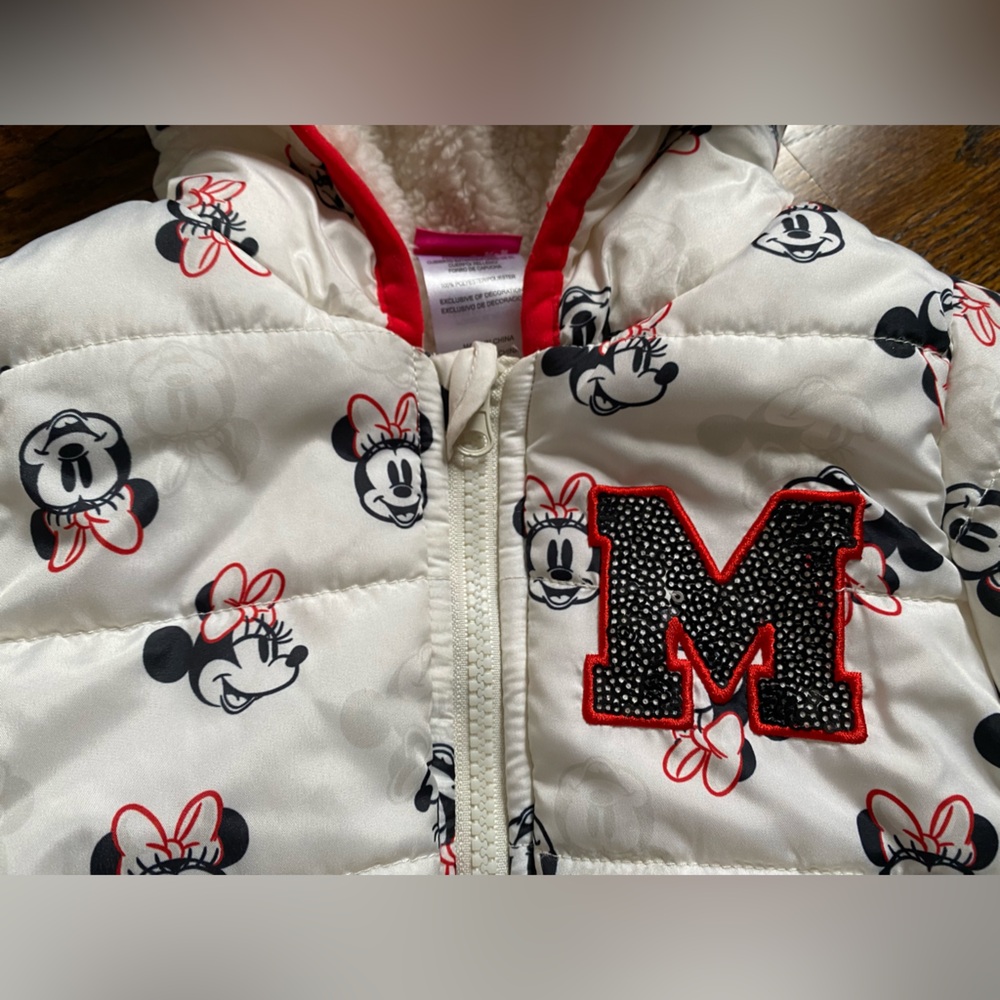 3T Disney MINNIE toddler hooded puffer jacket Minnie Mouse ears bow Sequins - Picture 3 of 16